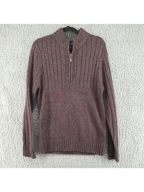 Michael Brandon Sweater Mens Large Burgundy Red 1/4 Zip Knit Pullover Normcore